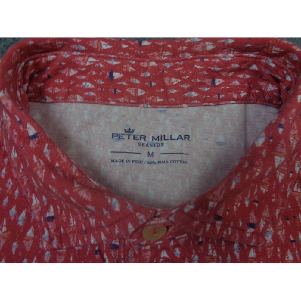 Peter Millar Shirt Mens M Red Seaside Polo Regatta Sailboat AOP Pima Cotton - Picture 8 of 11